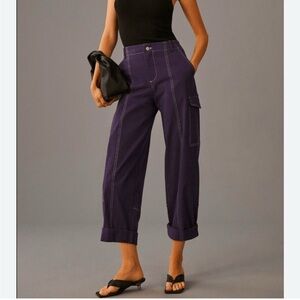 Anthropologie Maeve Contrast Stitch Utility Cargo Pants in Navy Indigo Size 6